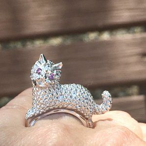 Genuine Garnet .925 Cat Ring 3D High-Profile Size 6 Birthstone Sterling Silver